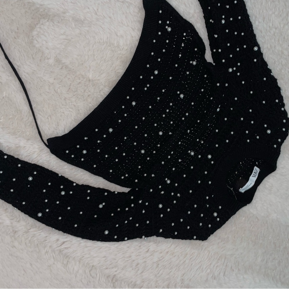 Black Sweater with Pearl Accents (open back)